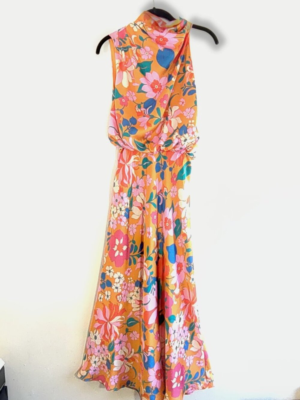 NWT Sage + Paije Satin Floral Halter Dress Size Large High Draped Neck Fall Chic - Picture 4 of 13